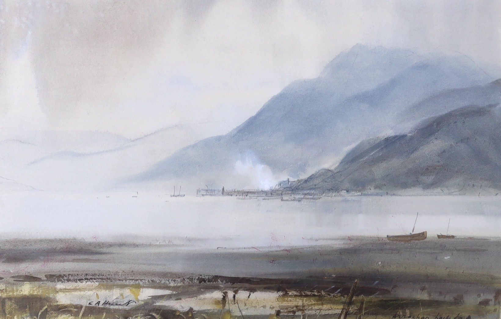 Cecil Arthur Hunt (1873-1965), watercolour, 'The White Tower, Avignon', signed, 26x 38cm, together with another watercolour, ‘Arrochar, Loch Lane, Dumbartonshire’, signed lower left, 25 x 38cm (2)